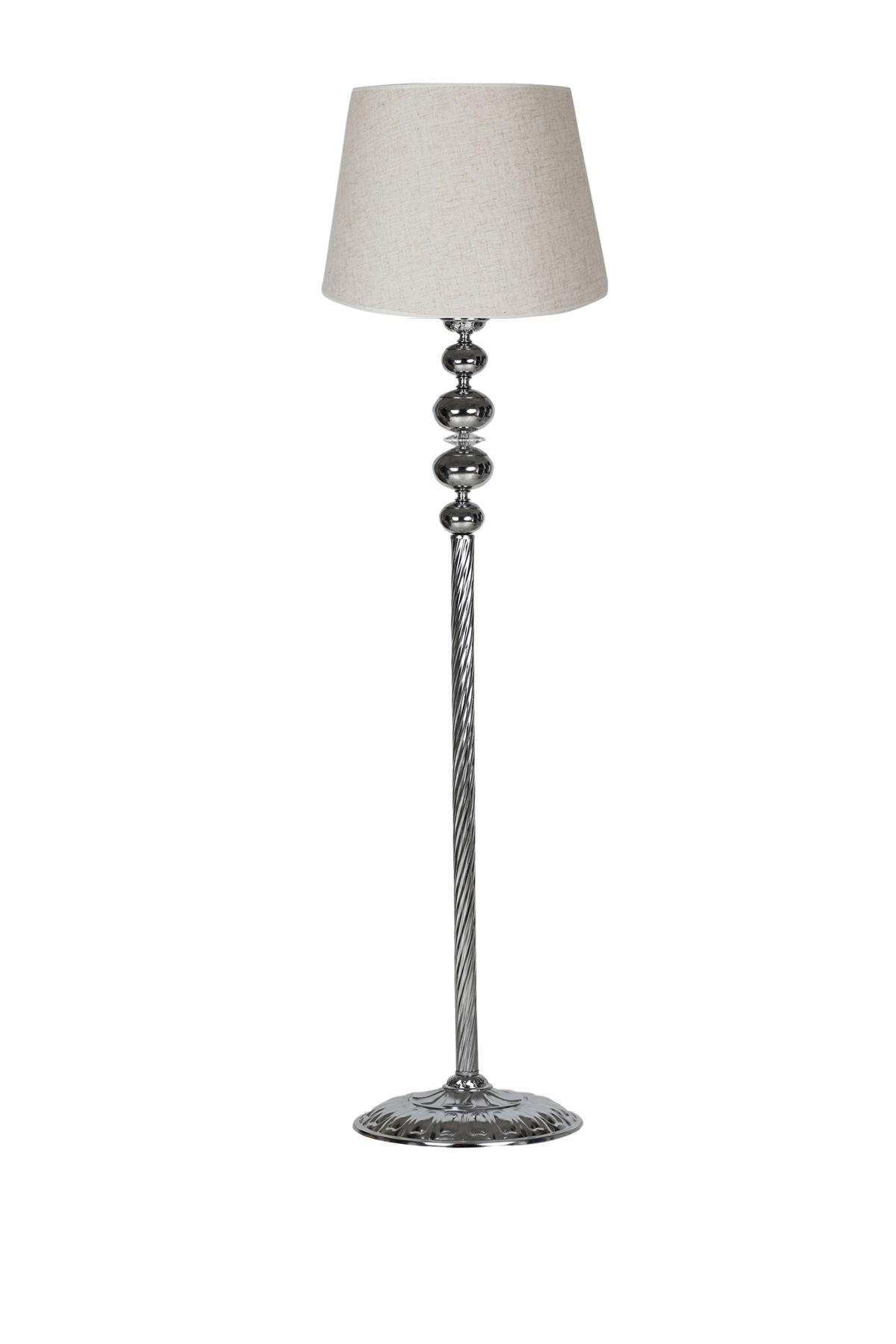 Vinner Krom Burgulu 4'lü Küre Kristal Modern Tekli Metal Tek Ayaklı Şapka Lambader Kırçıllı Beyaz