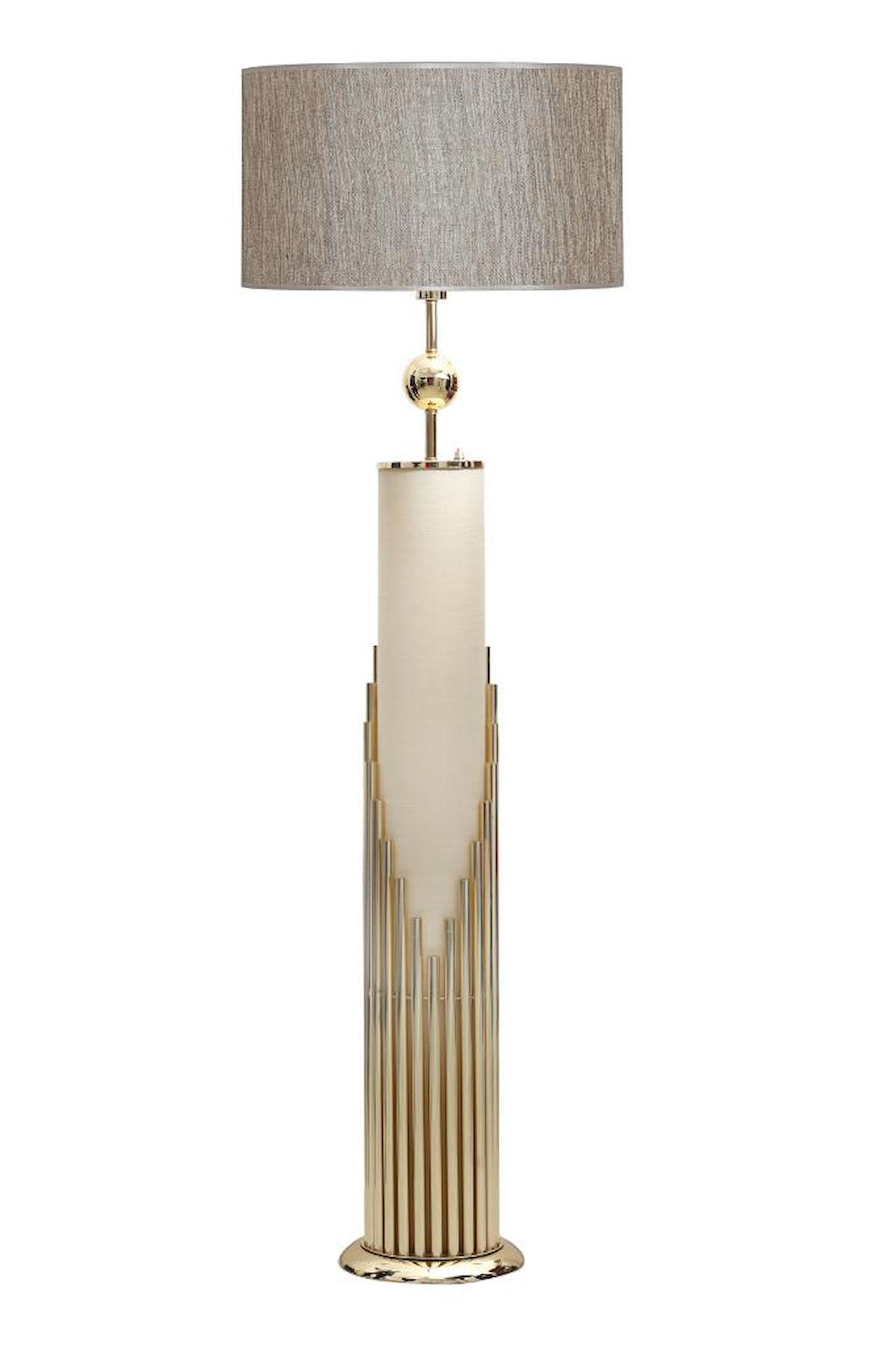 Vinner Doha Modern Tekli Metal Tek Ayaklı Silindir Lambader Gri