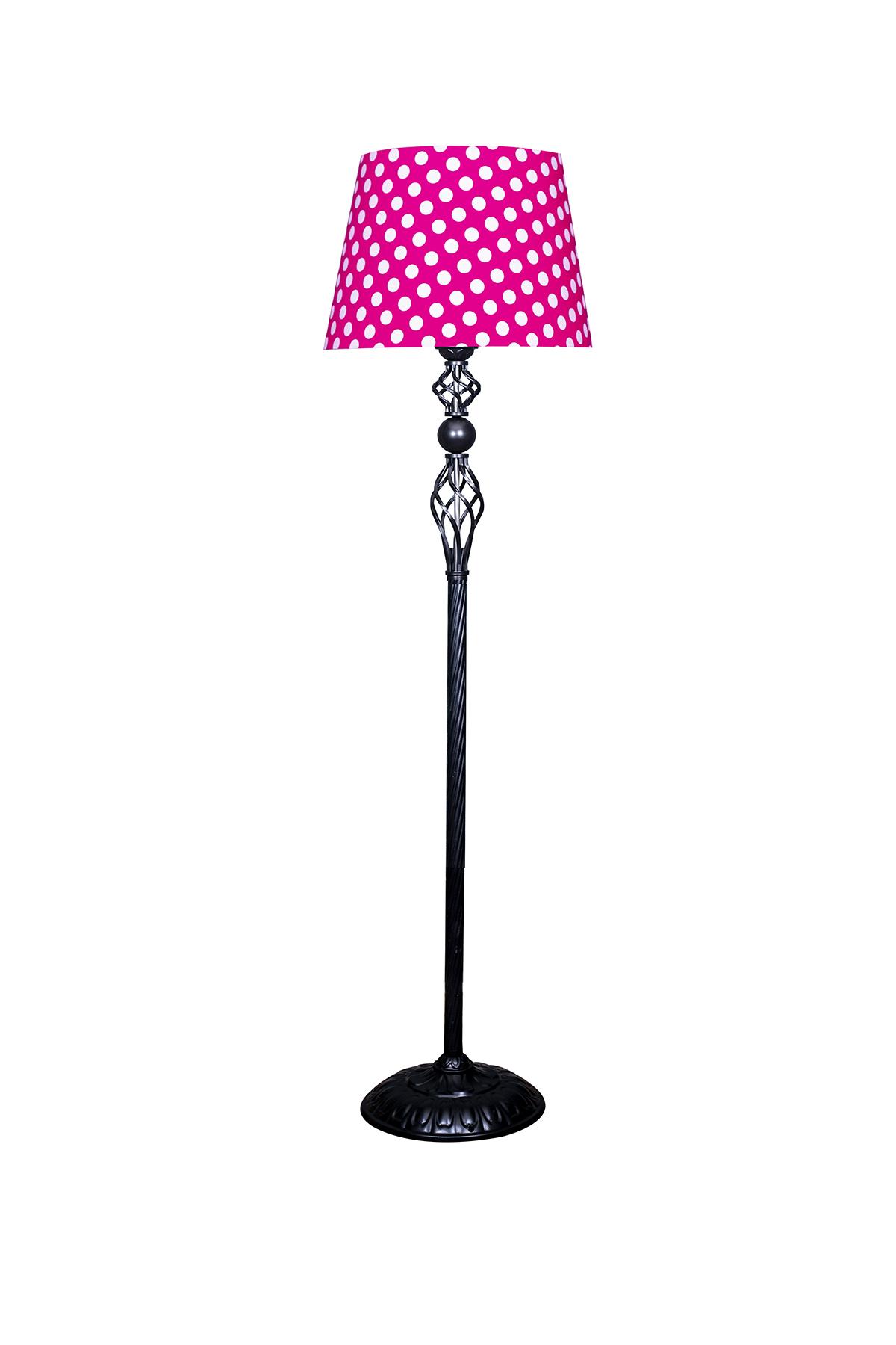 Vinner Helezon Modern Tekli Metal Tek Ayaklı Şapka Lambader Beyaz - Pembe