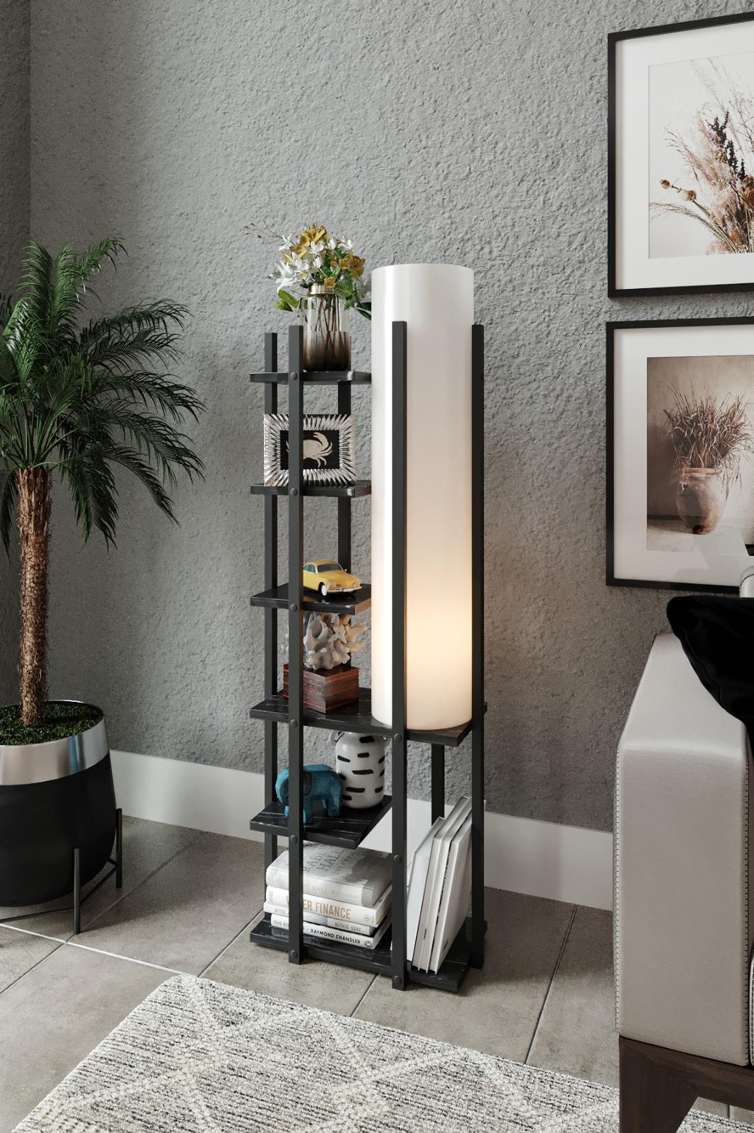 CasaNovi Modern Tekli Metal Tek Ayaklı Silindir Lambader Siyah