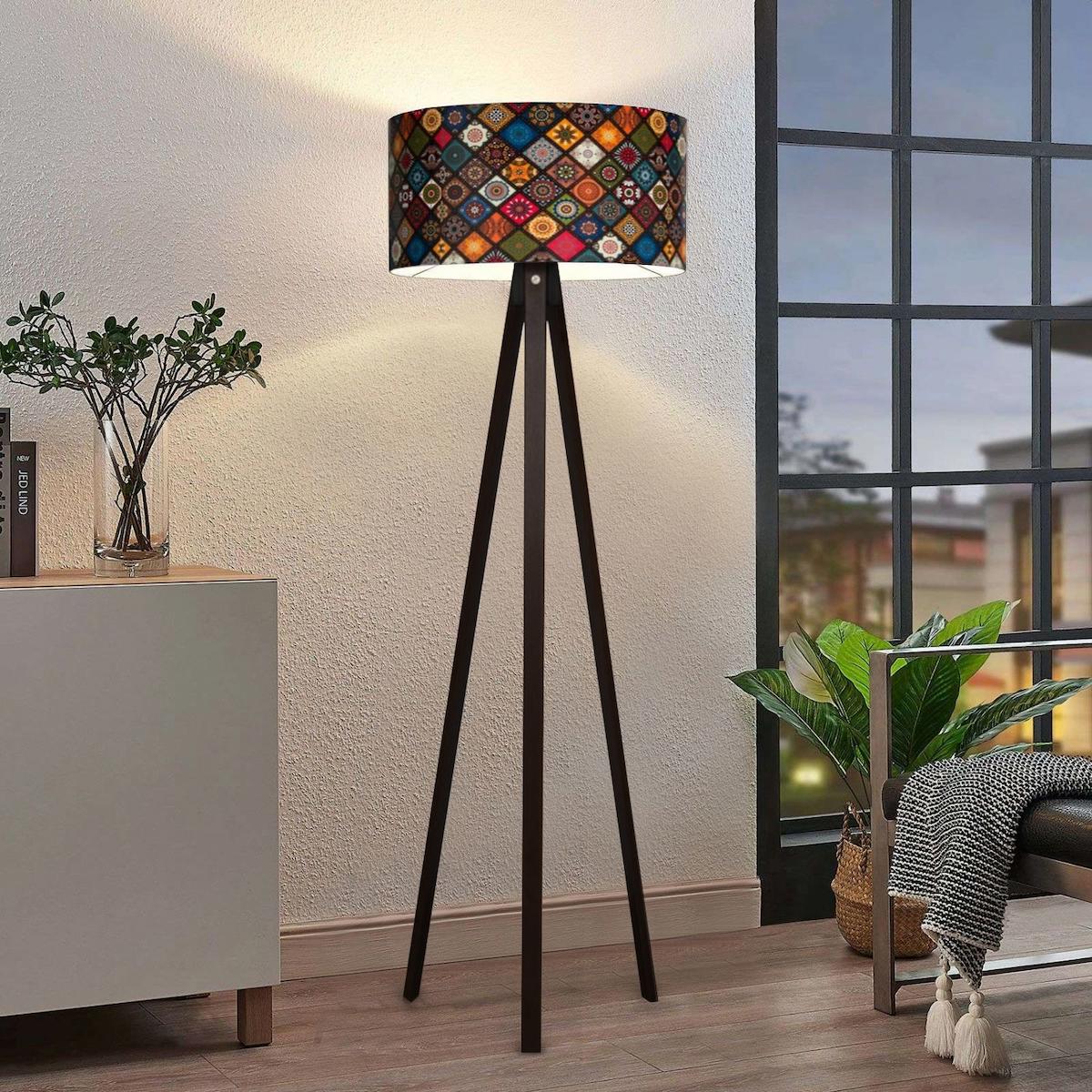 HOMİNG Modern Tekli Metal 3 Ayaklı Silindir Lambader Çok Renkli