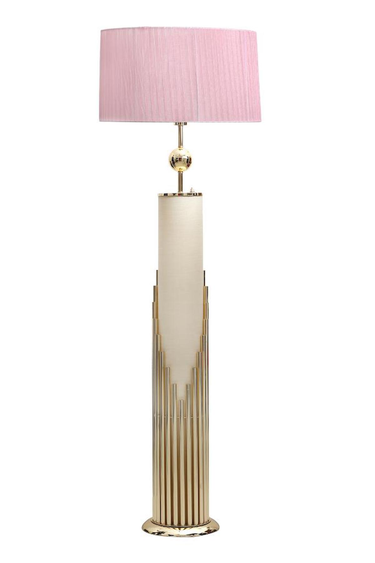Vinner Doha Modern Tekli Metal Tek Ayaklı Silindir Lambader Pembe