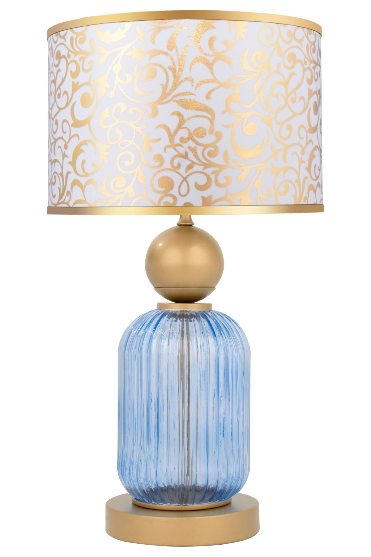Minimal E-Ticaret Lotus Royal Blue Tekli Metal Tek Ayaklı Abajur Gold - Beyaz