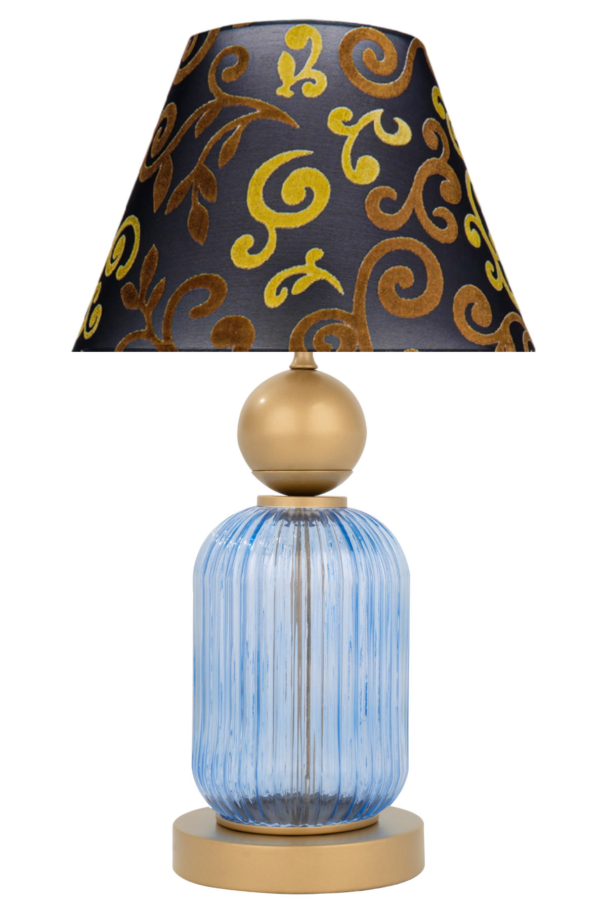 Minimal E-Ticaret Lotus Royal Blue Koni Tekli Metal Tek Ayaklı Abajur Altın-Siyah