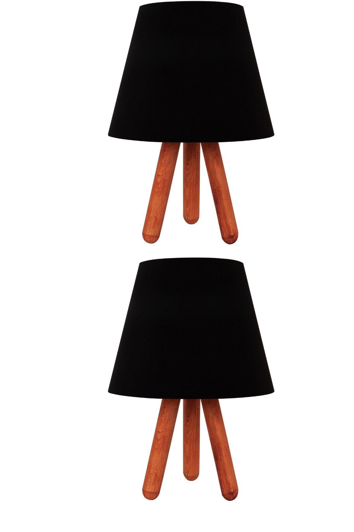 D-Light Tripod 2'li Ahşap 3 Ayaklı Abajur Siyah