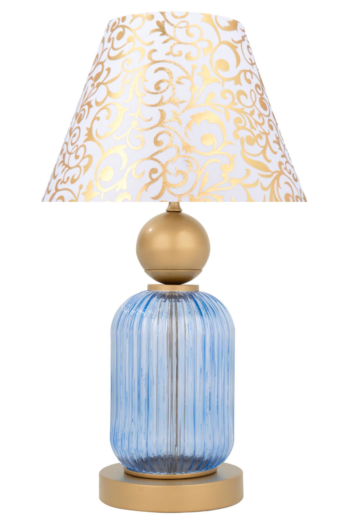 Minimal E-Ticaret Lotus Royal Blue Koni Tekli Metal Tek Ayaklı Abajur Gold - Beyaz