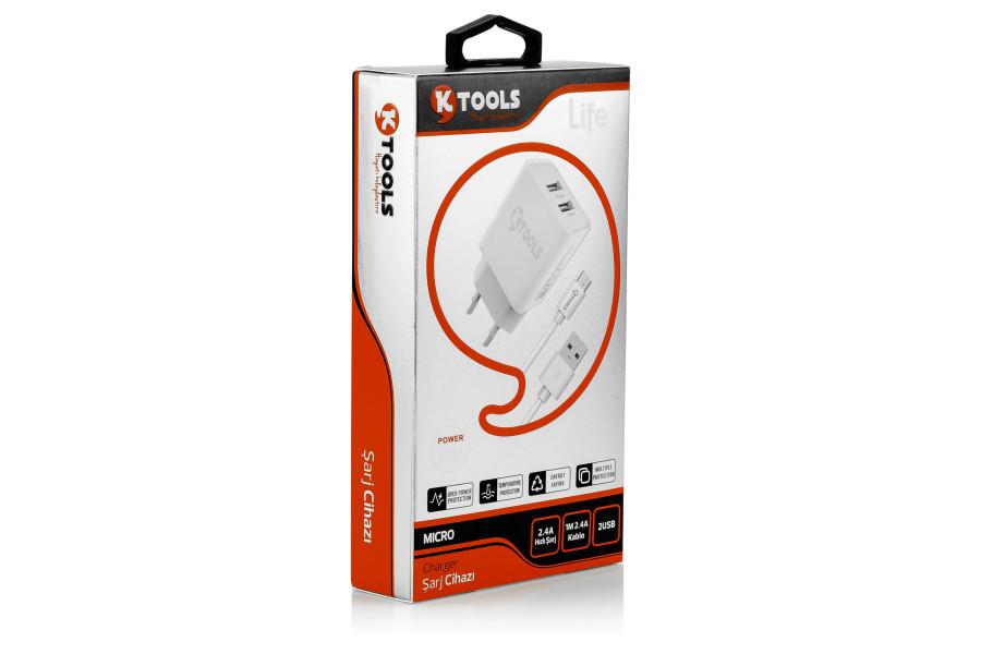Ktools ZX-2U15 Universal Kablolu 2.4 Amper Hızlı Şarj Aleti Beyaz