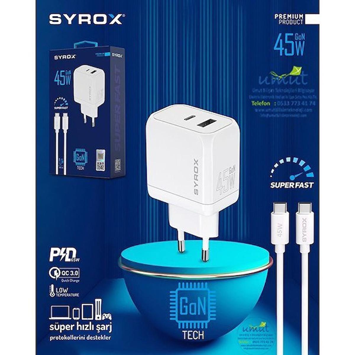Syrox G80 Samsung Type-C Kablolu 45 W 3 Amper Hızlı Şarj Aleti Beyaz