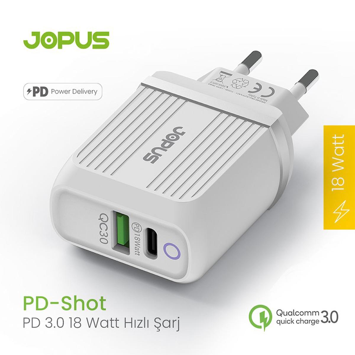 Jopus Universal Type-C Kablolu Hızlı Şarj Aleti Beyaz