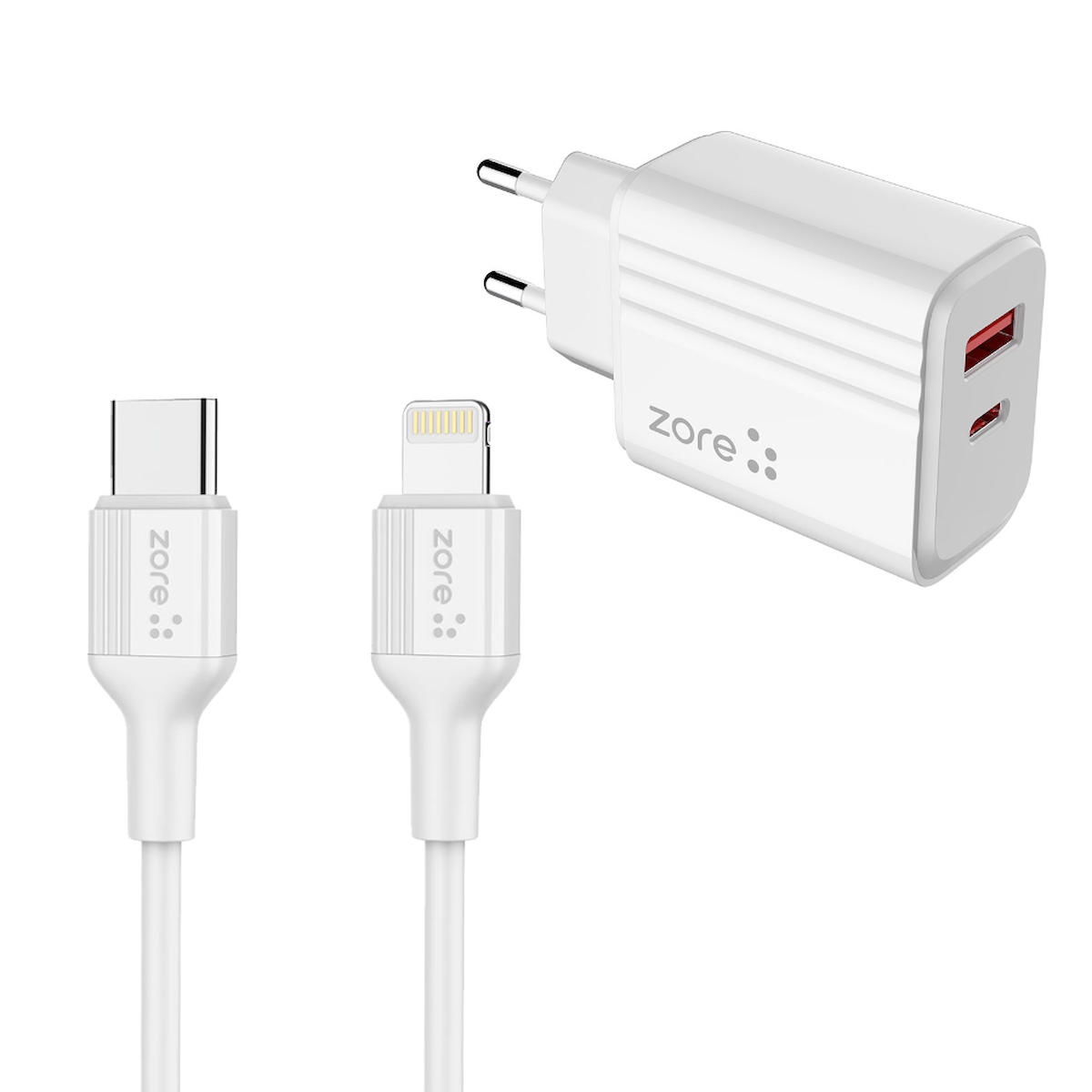 Zore PL3 iPhone Lightning - Type-C Kablolu 20 W Hızlı Şarj Aleti Beyaz