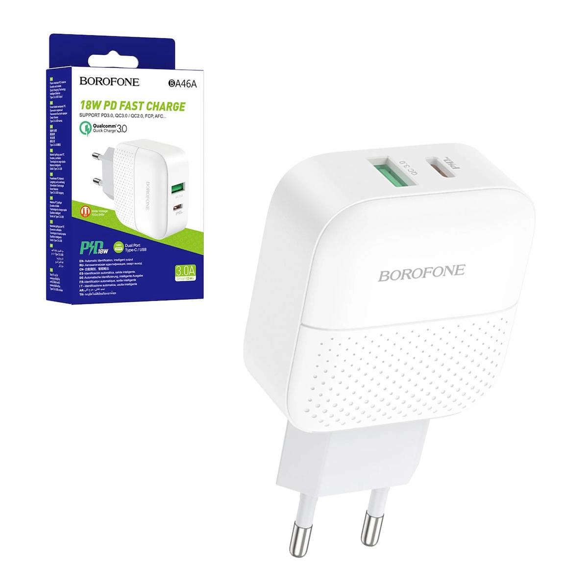 Borofone BA-46A Universal Type-C Kablolu 18 W Hızlı Şarj Aleti Beyaz