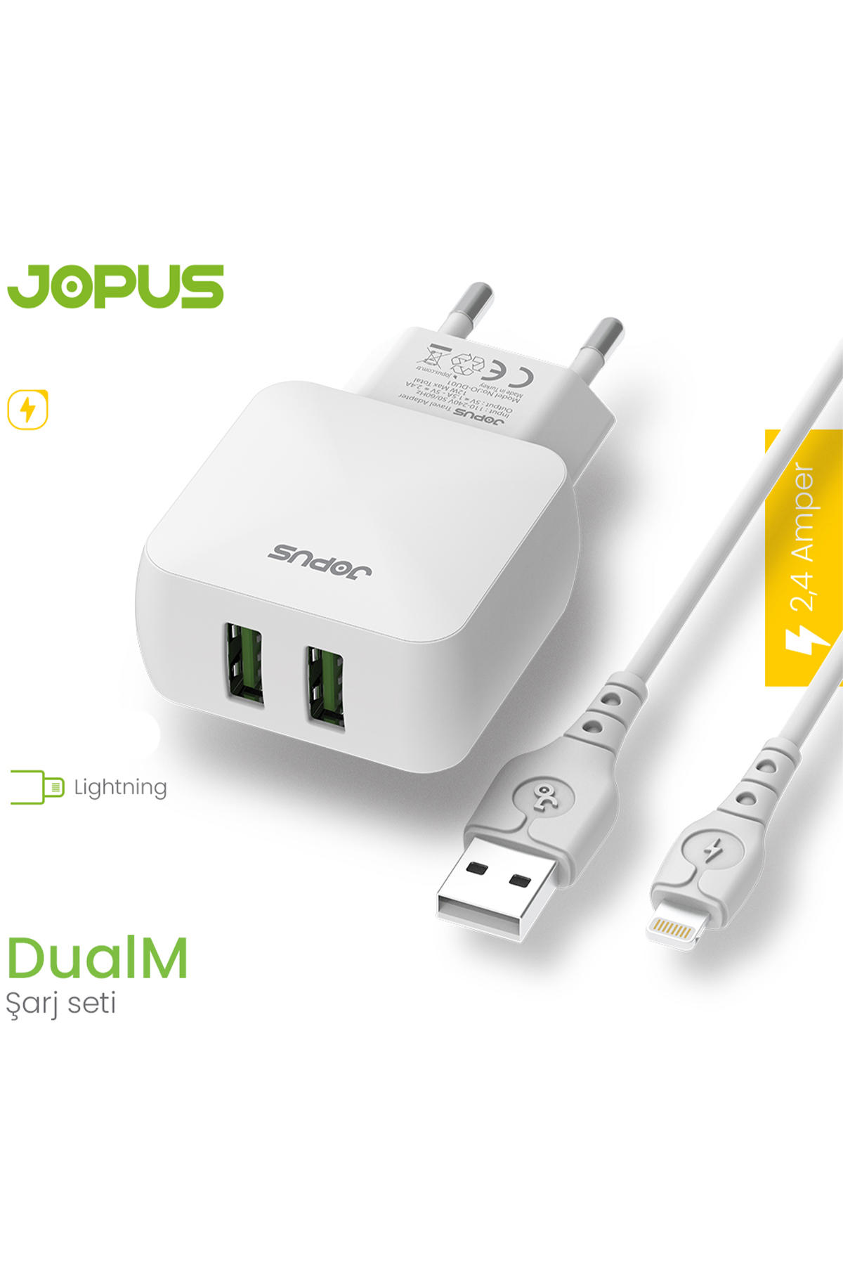 Jopus iPhone Lightning Kablolu Hızlı Şarj Aleti Beyaz