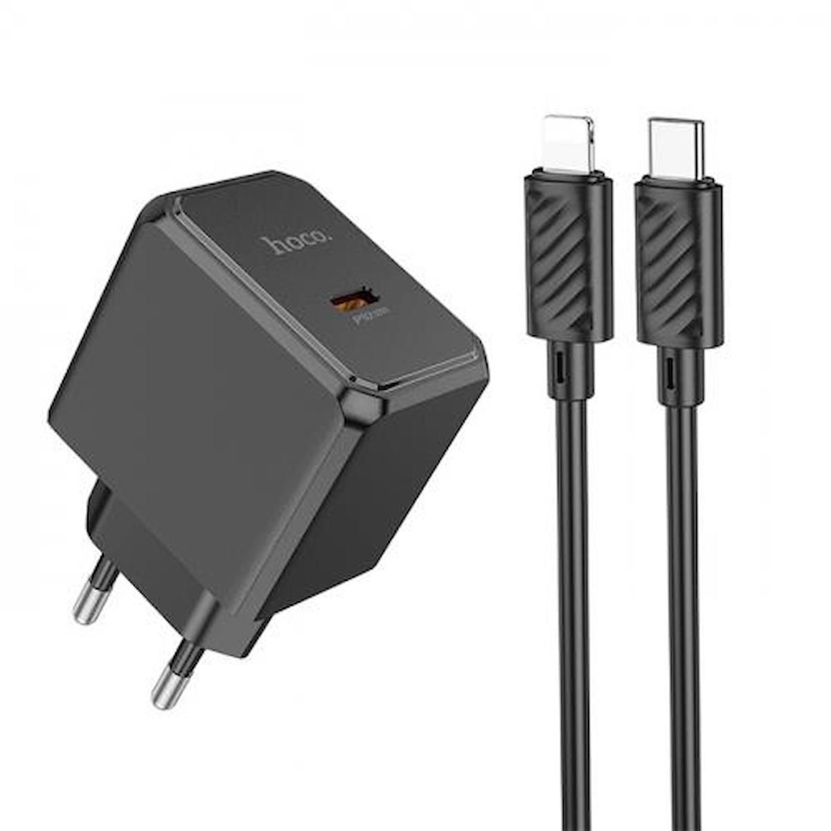 Coofbe iPhone Lightning - Type-C Kablolu 30 W Hızlı Şarj Aleti Siyah