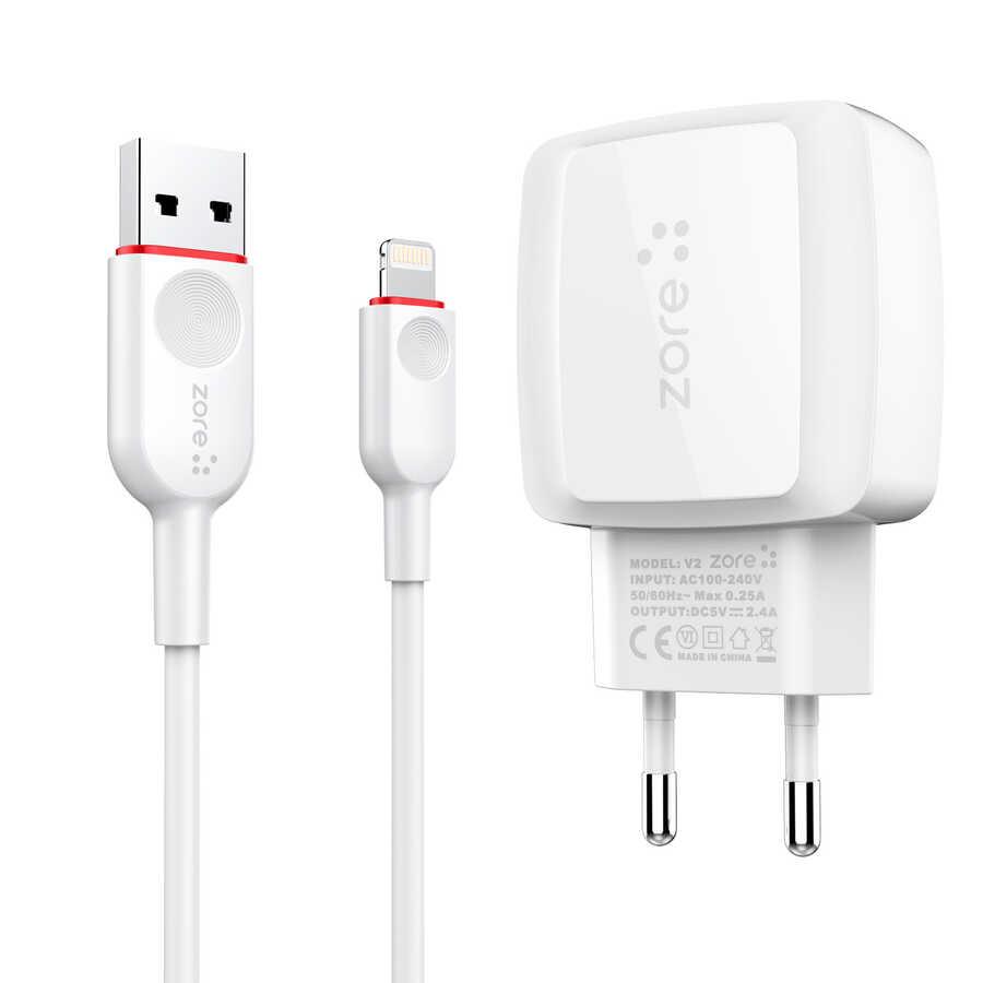 Zore V2 iPhone Lightning Kablolu Hızlı Şarj Aleti Beyaz