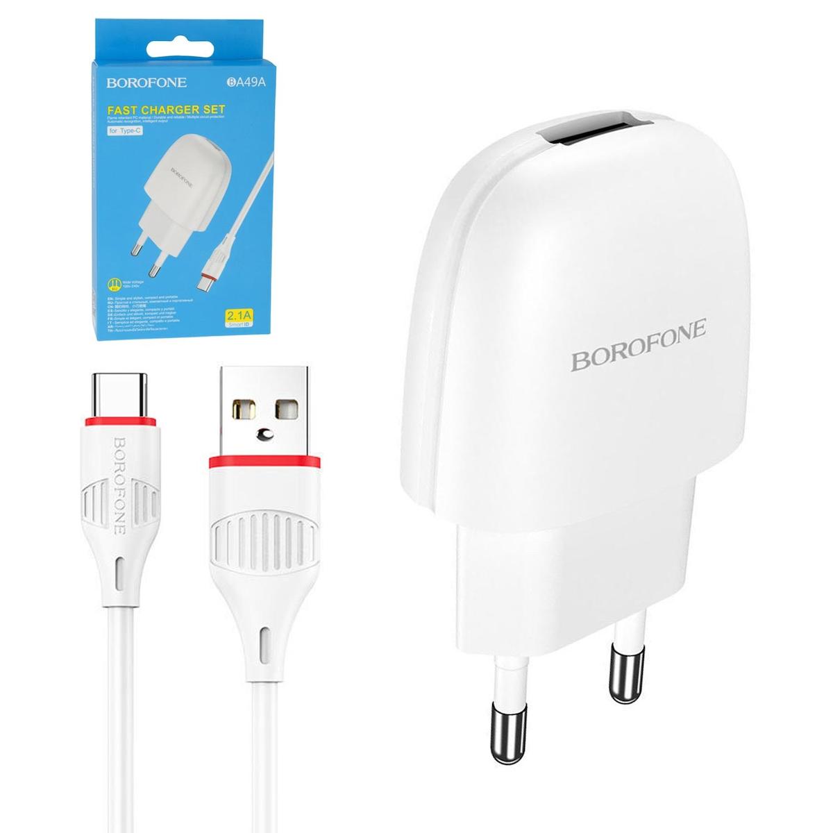 Borofone BA-49A Universal Type-C Kablolu 2.1 Amper Hızlı Şarj Aleti Beyaz