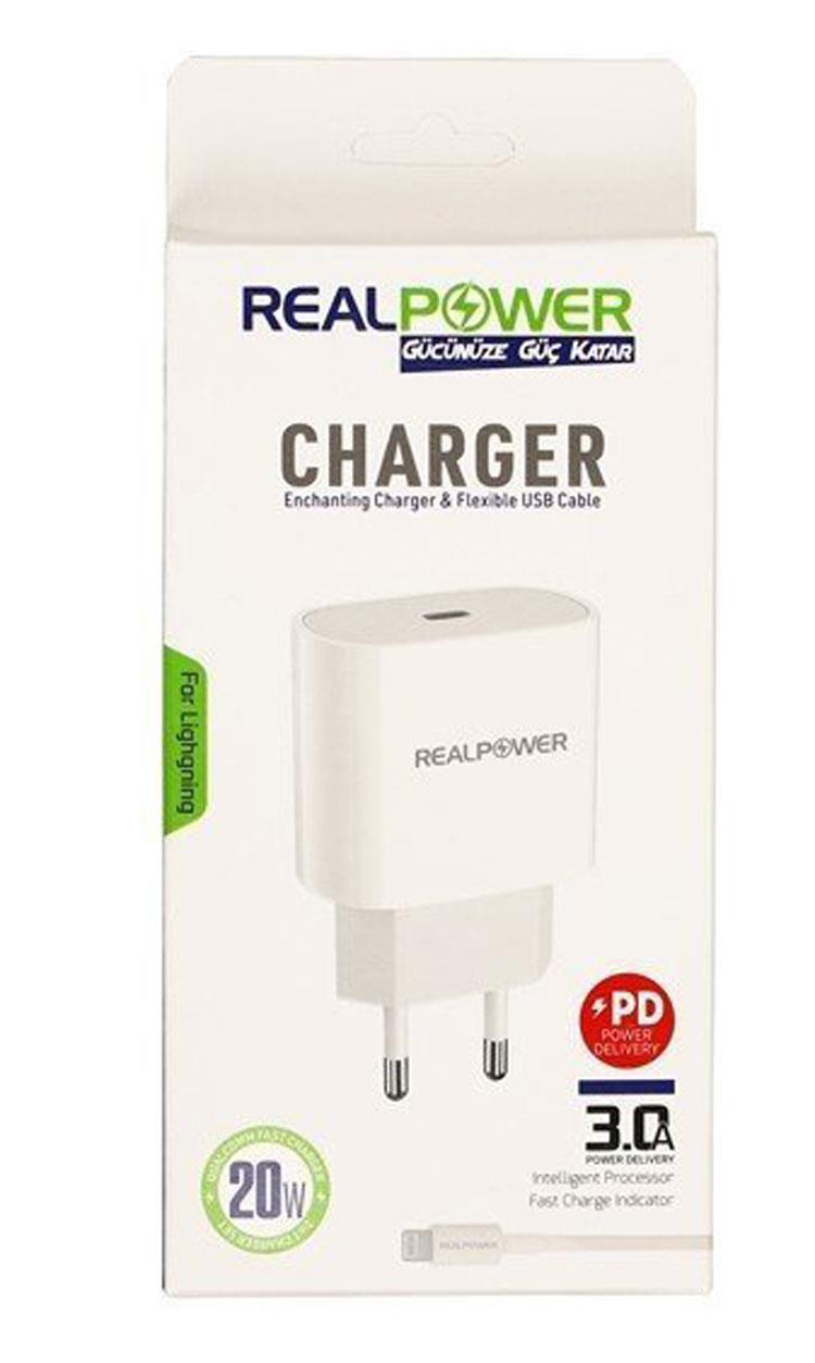 Realpower iPhone Lightning Kablolu 20 W Hızlı Şarj Aleti Beyaz