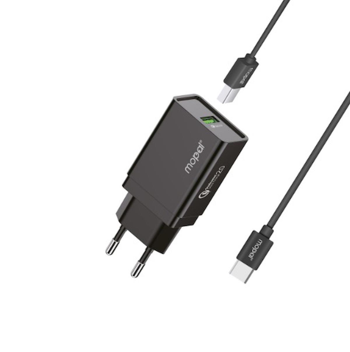 Mopal Universal Type-C Kablolu Hızlı Şarj Aleti Siyah