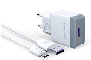 Syrox Universal Type-C Kablolu 3 Amper Hızlı Şarj Aleti Beyaz