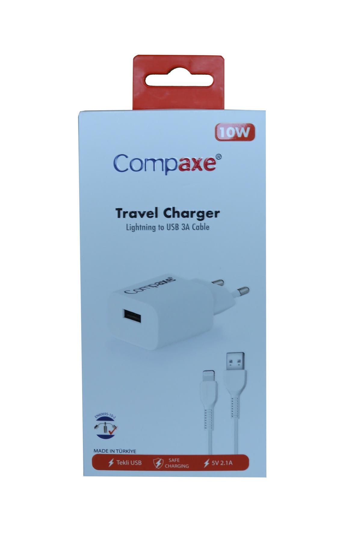 Compaxe CTA-521 Universal USB Kablolu 10 W 2.1 Amper Hızlı Şarj Aleti Beyaz