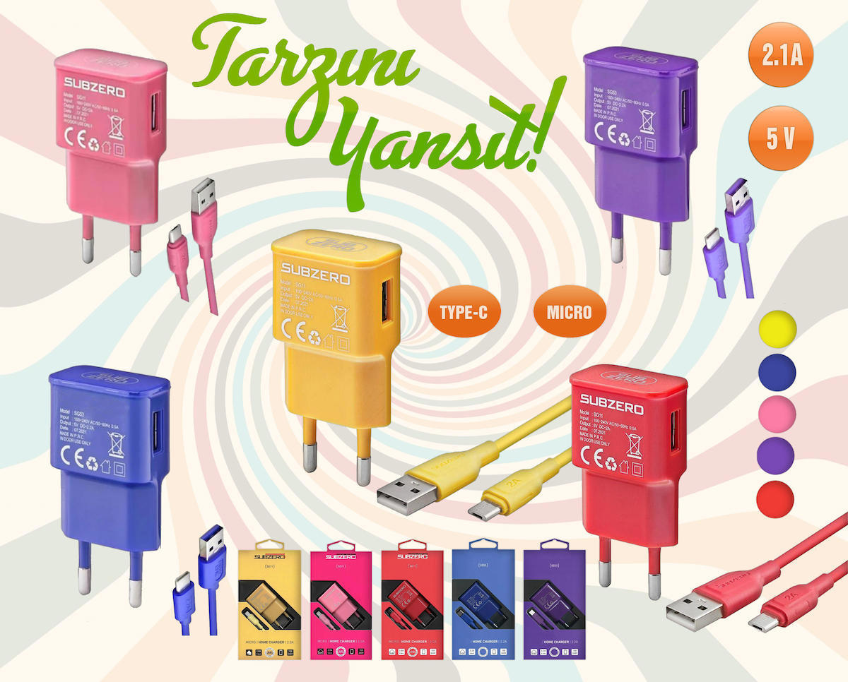 Subzero Universal Micro USB Kablolu 5 W 2 Amper Hızlı Şarj Aleti Pembe