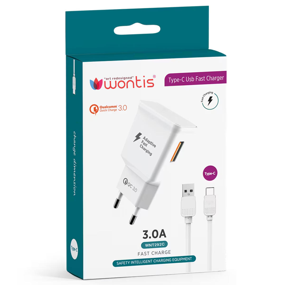 Wontis Universal Type-C Kablolu 3 Amper Hızlı Şarj Aleti Beyaz