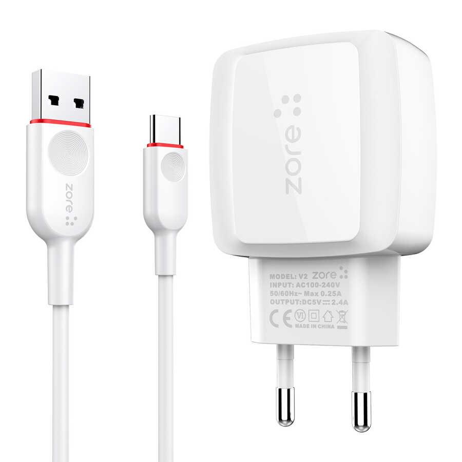 Zore V2 Universal Type-C Kablolu Hızlı Şarj Aleti Beyaz