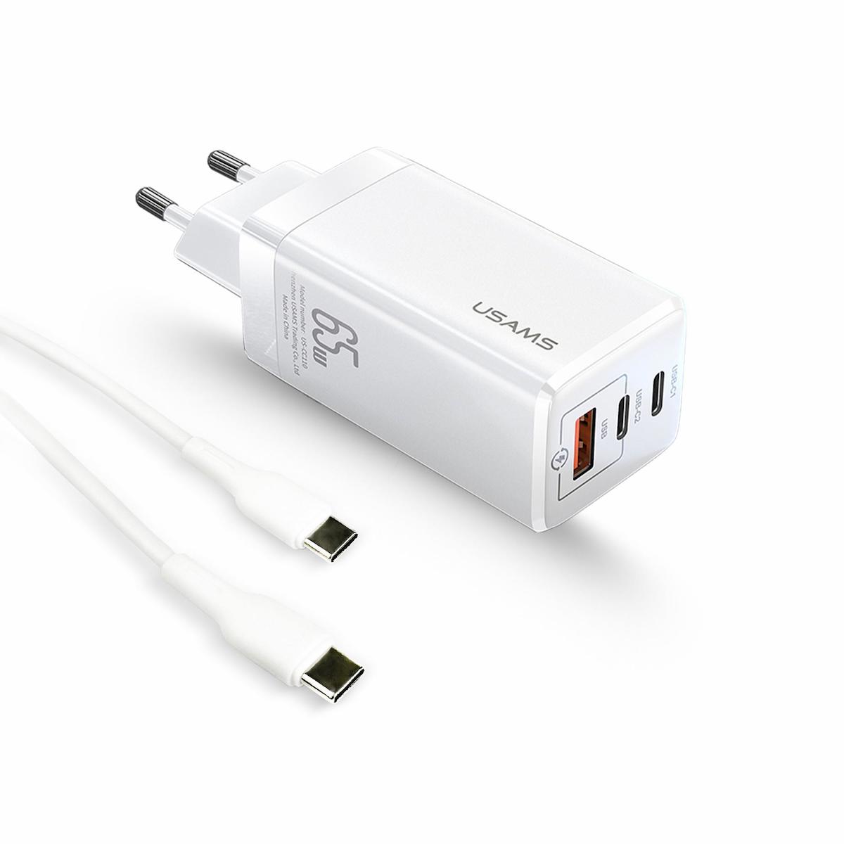Usams US-CC110 Universal Type-C Kablolu 65 W Hızlı Şarj Aleti Beyaz