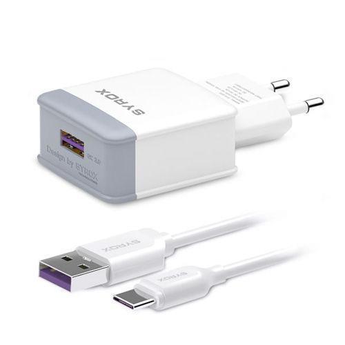 Syrox EU-11 Universal Type-C Kablolu 12 W 3 Amper Hızlı Şarj Aleti Beyaz