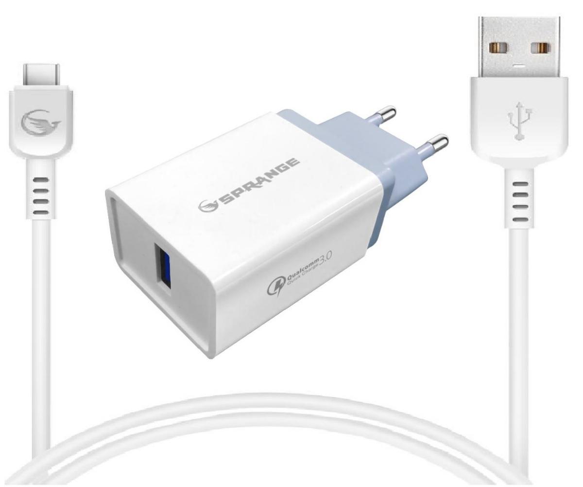 Sprange T30 Universal Type-C Kablolu 18 W Hızlı Şarj Aleti Beyaz