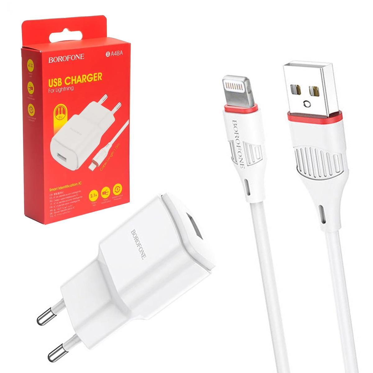 Borofone BA-48A iPhone Lightning Kablolu 2.1 Amper Hızlı Şarj Aleti Beyaz