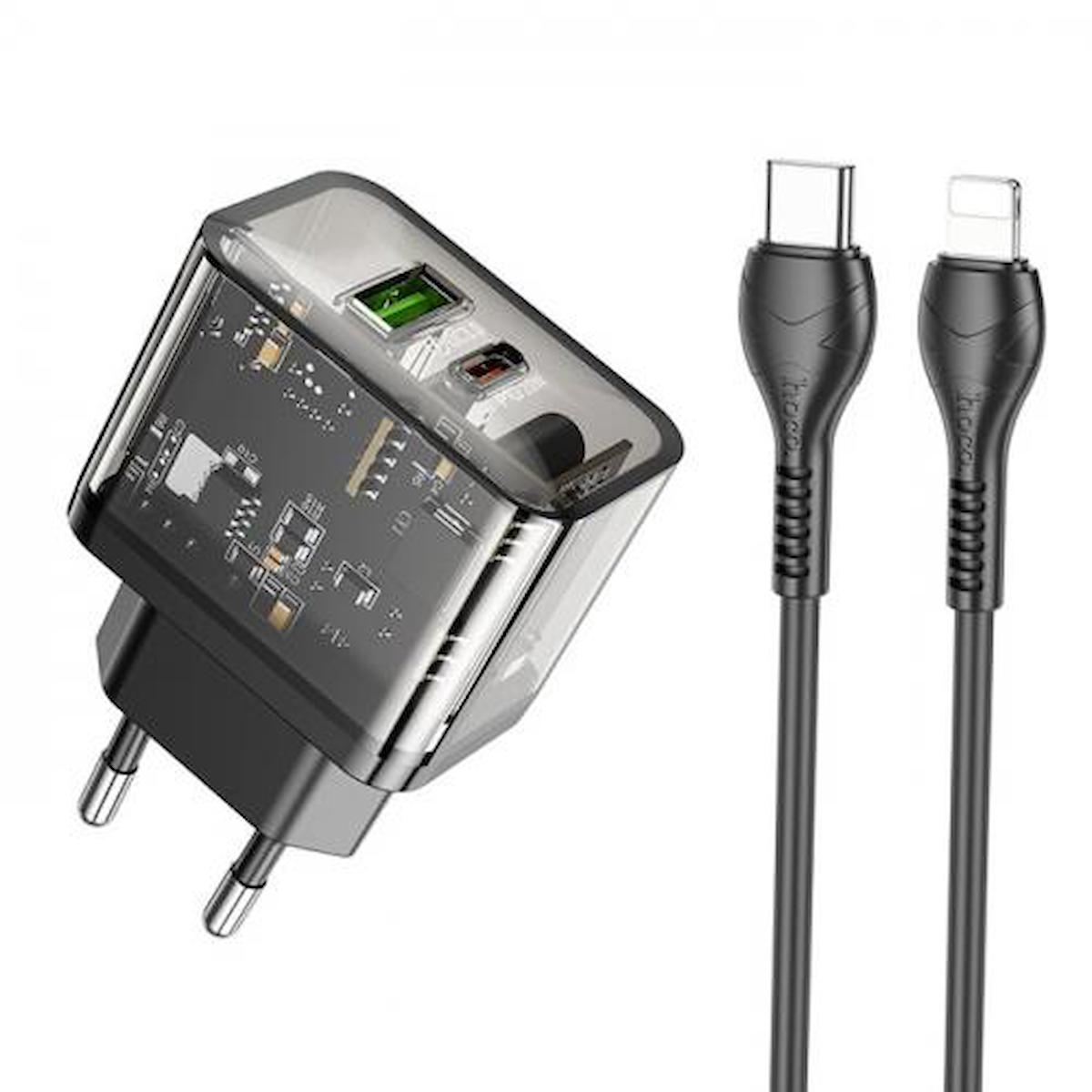 Polhammobile iPhone Lightning - Type-C Kablolu 20 W Hızlı Şarj Aleti Siyah