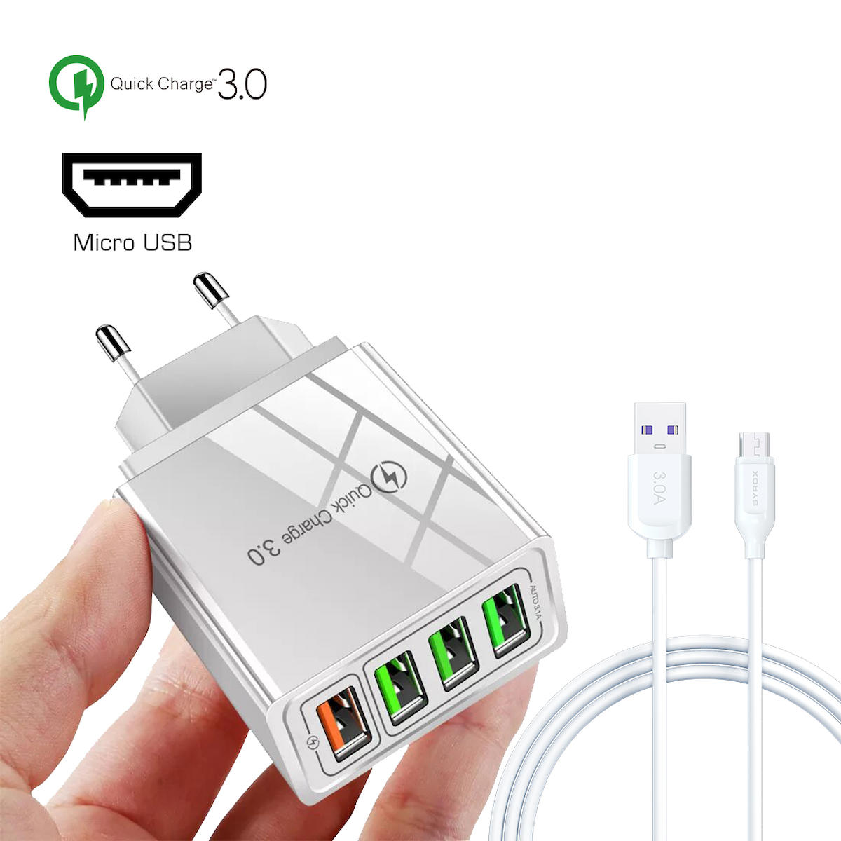 Zuidid Universal Micro USB Kablolu 48 W 3.1 Amper Hızlı Şarj Aleti Beyaz