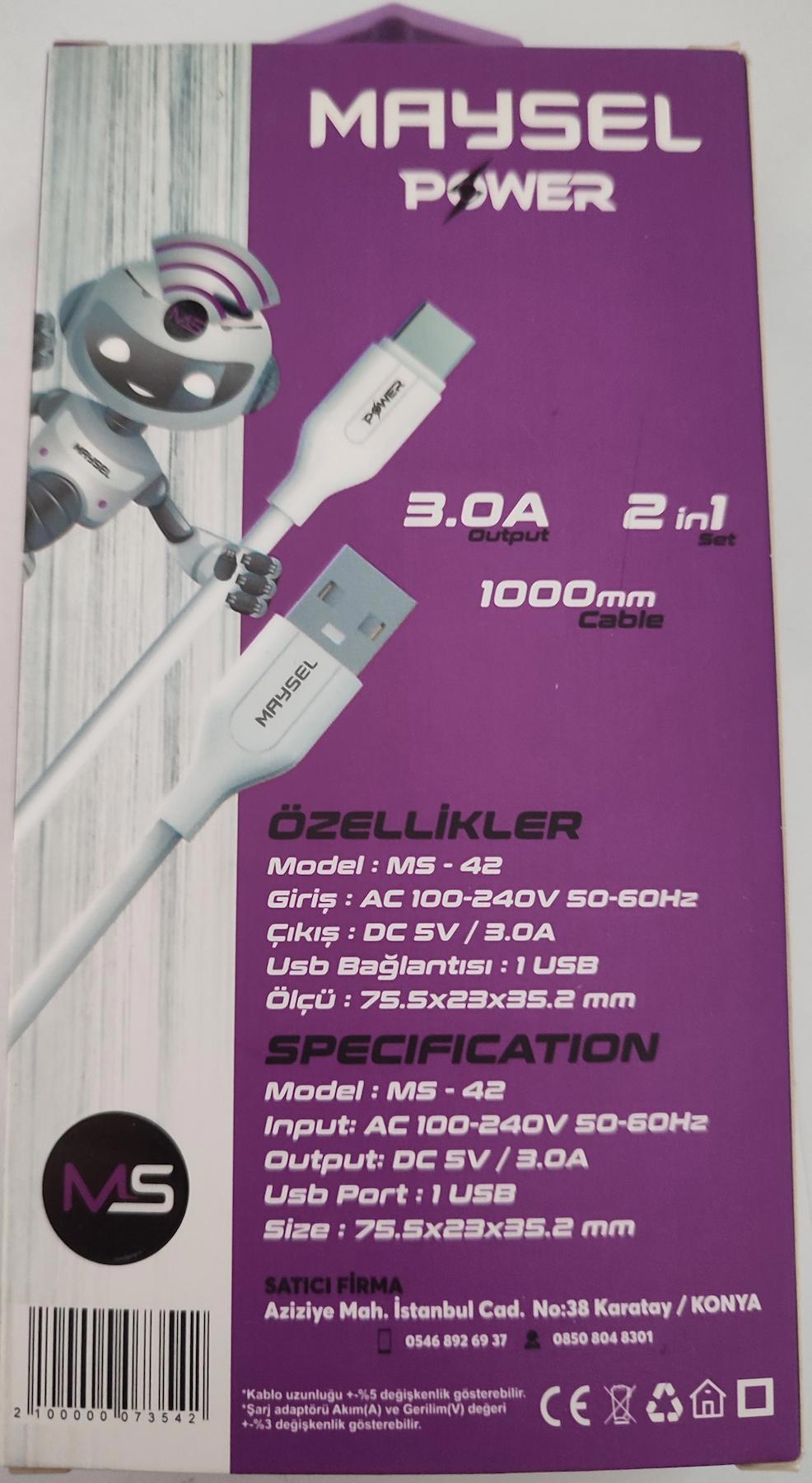 Ct-Mobıle Universal Kablolu Hızlı Şarj Aleti Beyaz