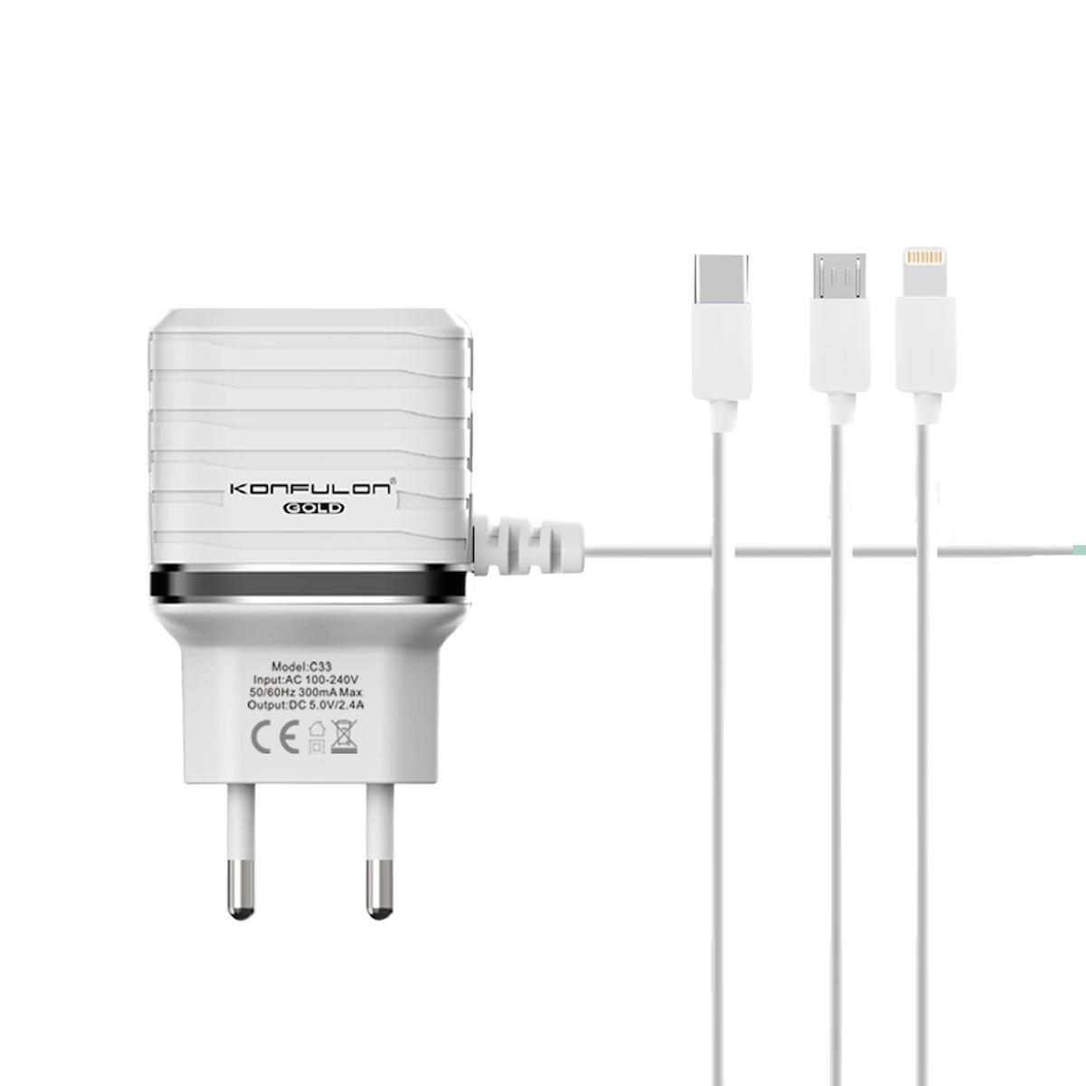 Konfulon C33 iPhone Lightning Kablolu Hızlı Şarj Aleti Beyaz