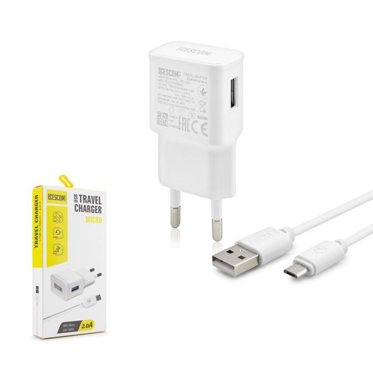 Escom ESC-501 Universal Kablolu 2 Amper Hızlı Şarj Aleti Beyaz