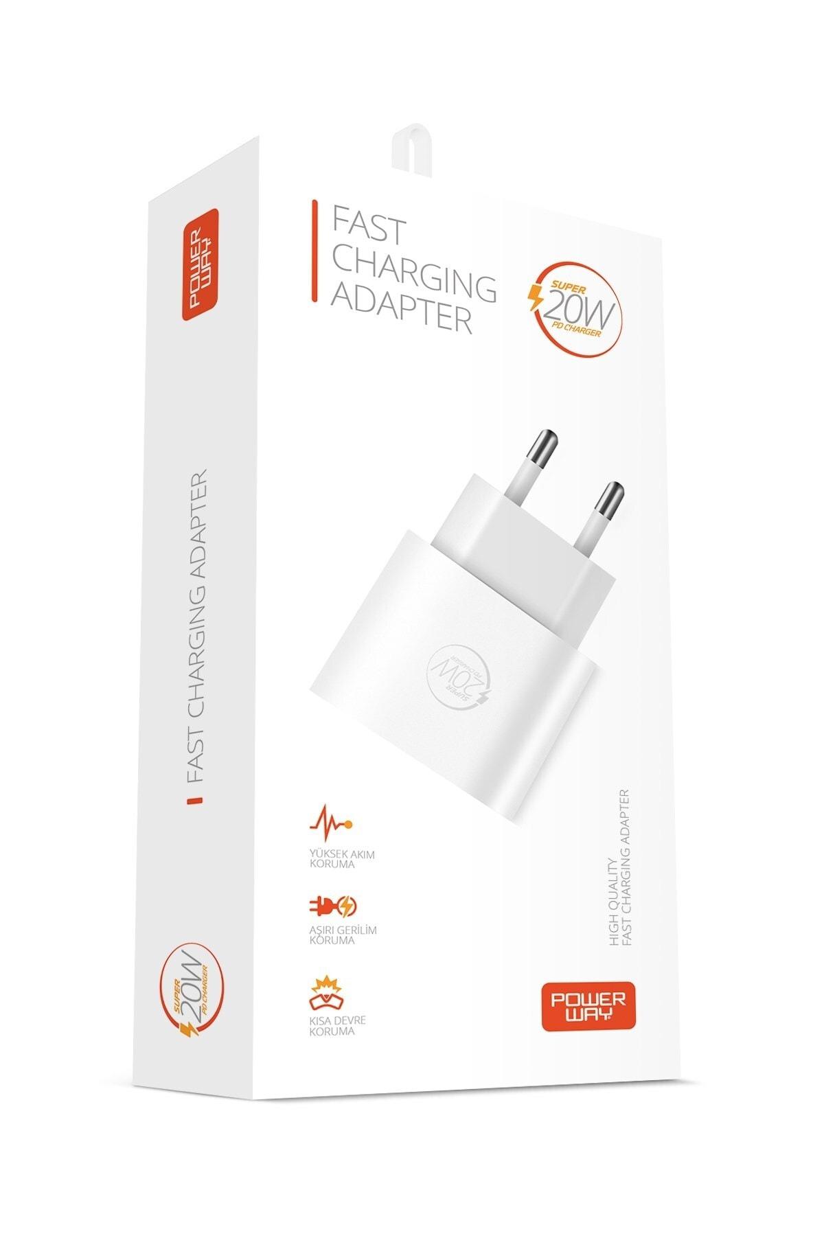 Powerway Universal Type-C Kablolu 20 W Hızlı Şarj Aleti Beyaz