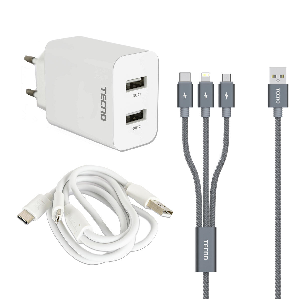 Tecno iPhone Lightning - Type-C Kablolu 12 W 2 Amper Hızlı Şarj Aleti Beyaz