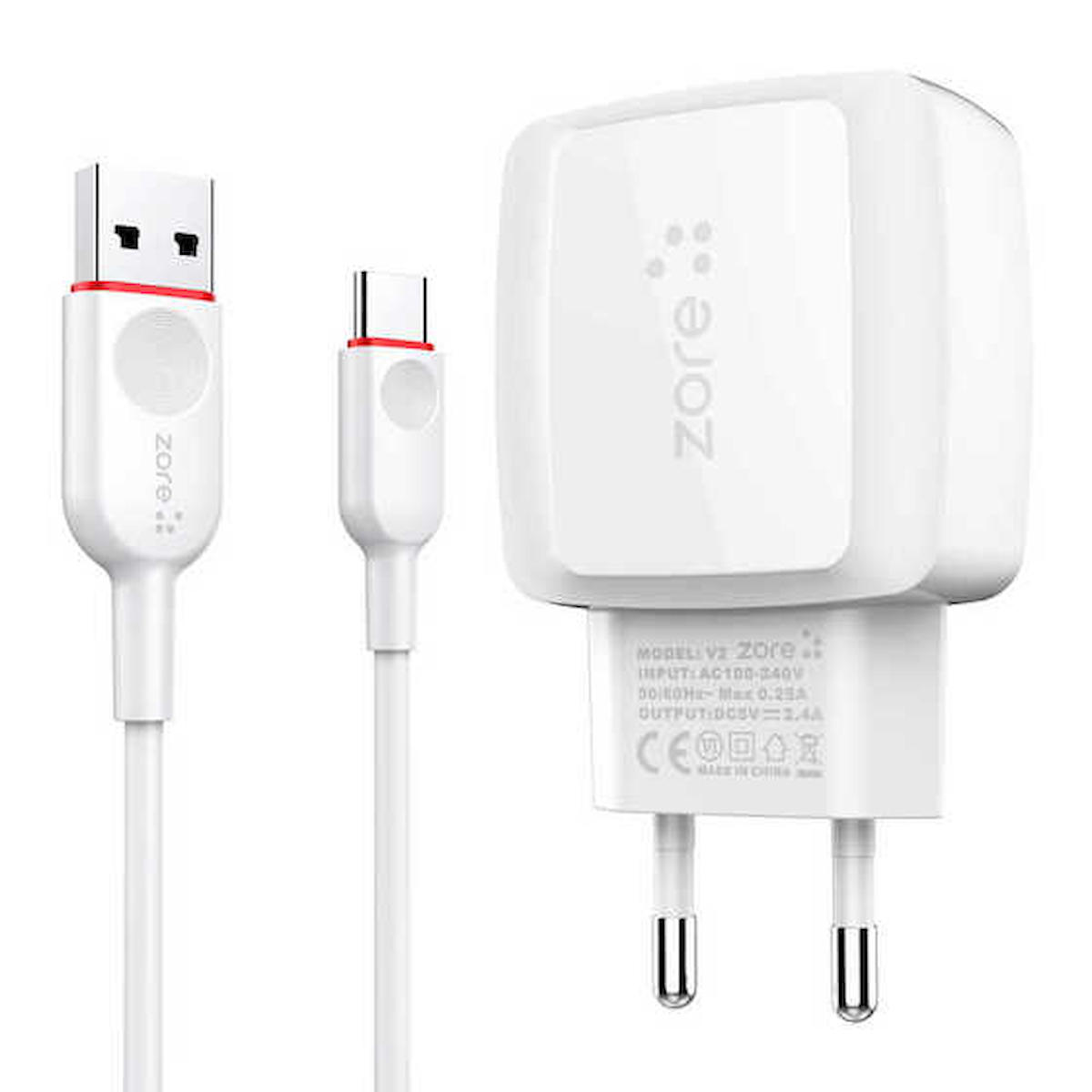 Zore Universal Type-C Kablolu Hızlı Şarj Aleti Beyaz
