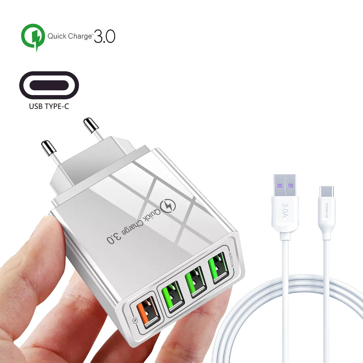 Zuidid Universal Type-C Kablolu 48 W 3.1 Amper Hızlı Şarj Aleti Siyah