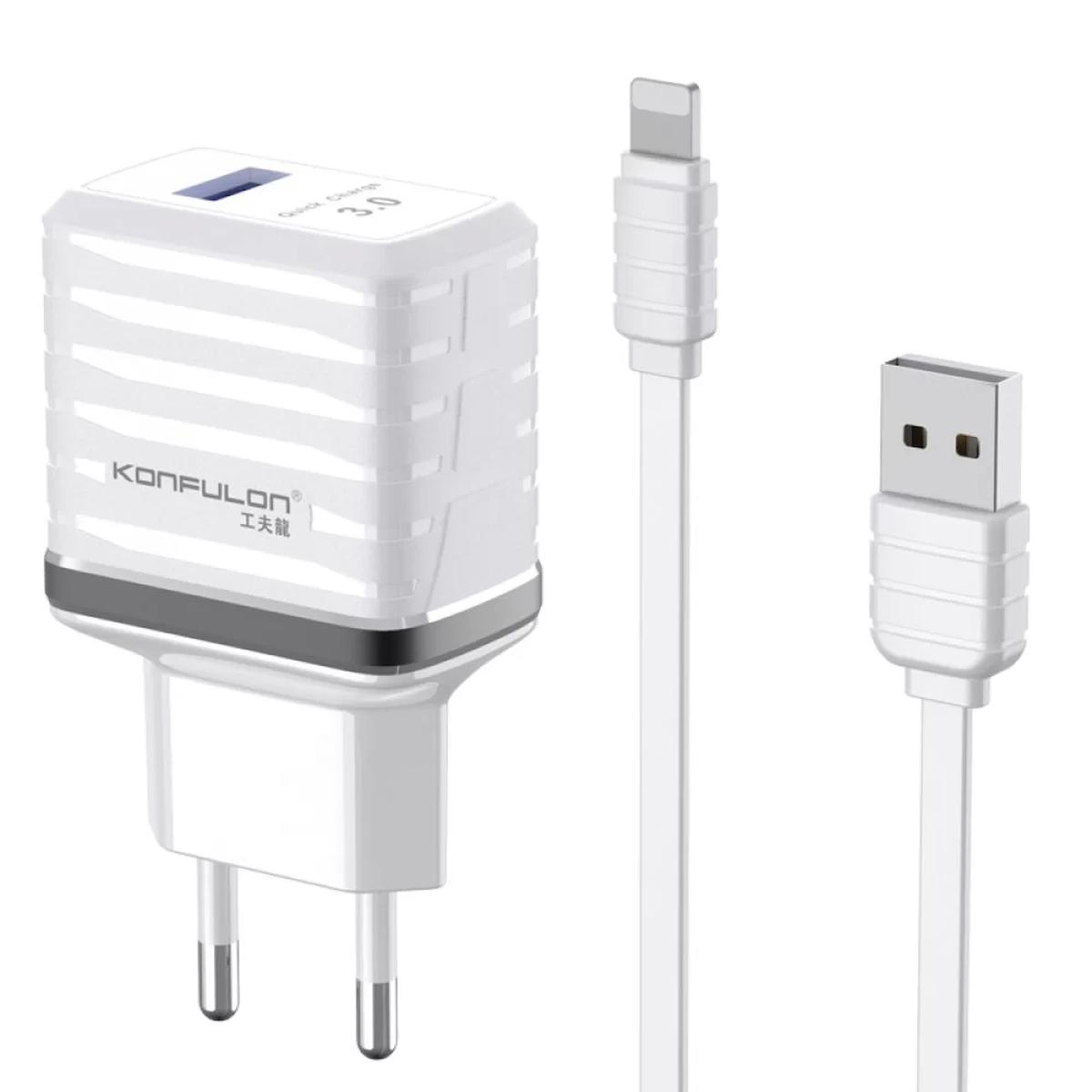 Konfulon C32Q iPhone Lightning Kablolu Hızlı Şarj Aleti Beyaz