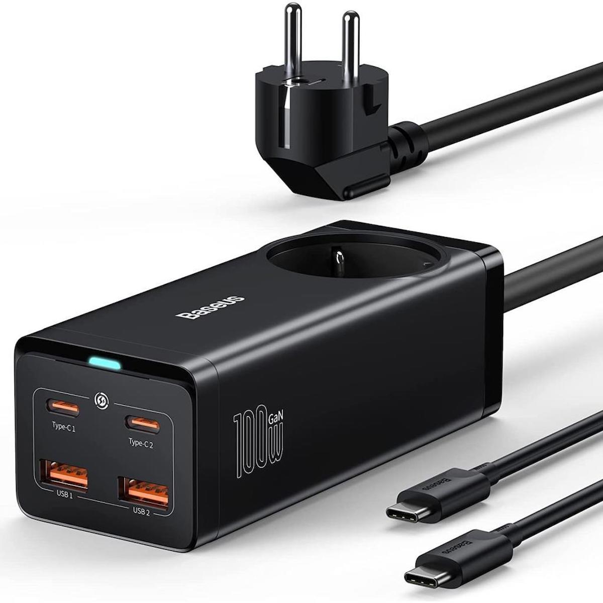 Baseus Universal Type-C Kablolu 100 W Hızlı Şarj Aleti Siyah