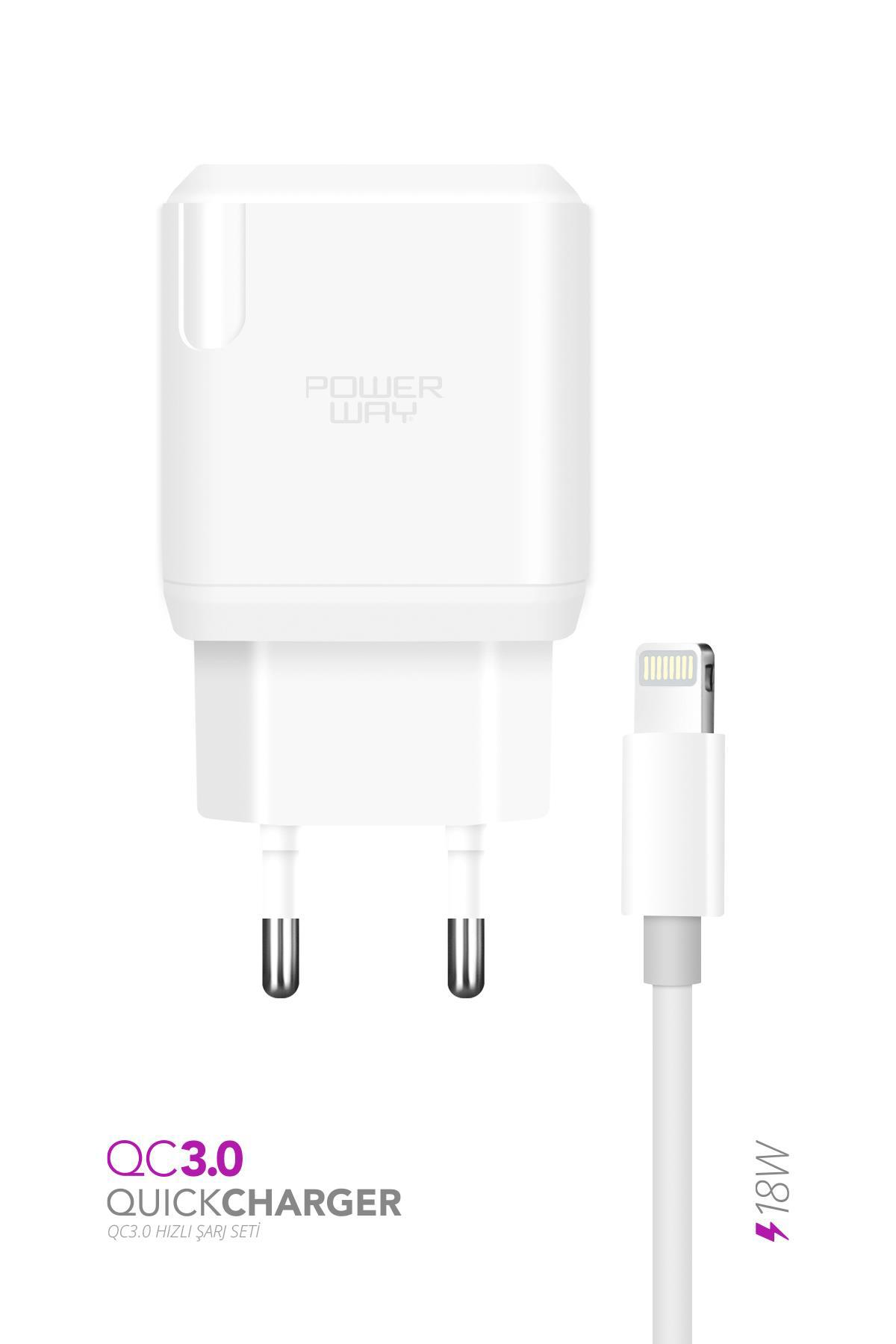 Powerway iPhone Lightning Kablolu 18 W Hızlı Şarj Aleti Beyaz