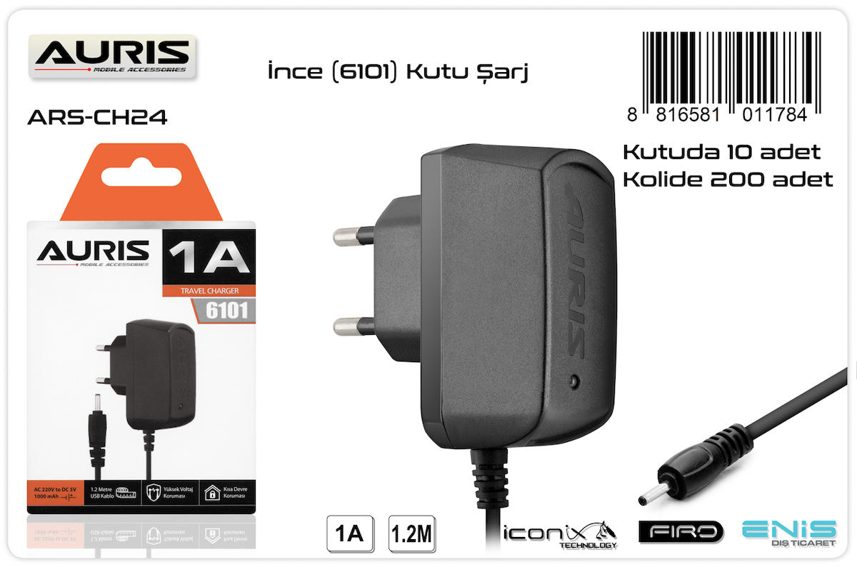 Auris ARS-CH24 Universal Kablolu Şarj Aleti Siyah