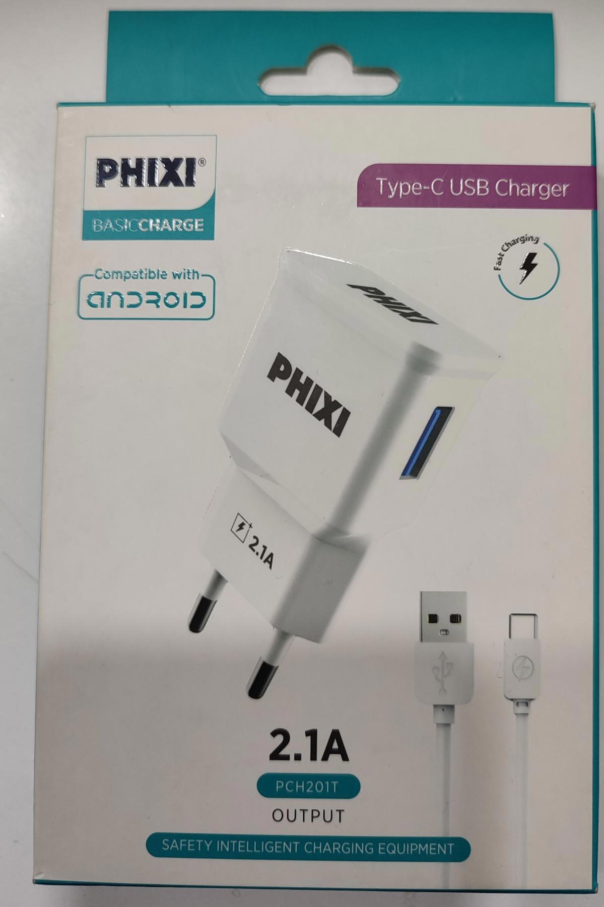 Phixi Universal Type-C Kablolu Hızlı Şarj Aleti Beyaz