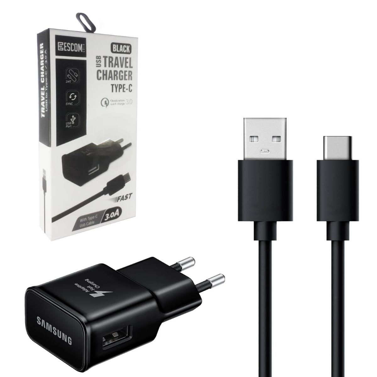 Escom ESC-508 Universal Type-C Kablolu 3 Amper Hızlı Şarj Aleti Siyah