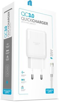Powerway QCM30 iPhone Lightning Kablolu 18 W Hızlı Şarj Aleti Beyaz