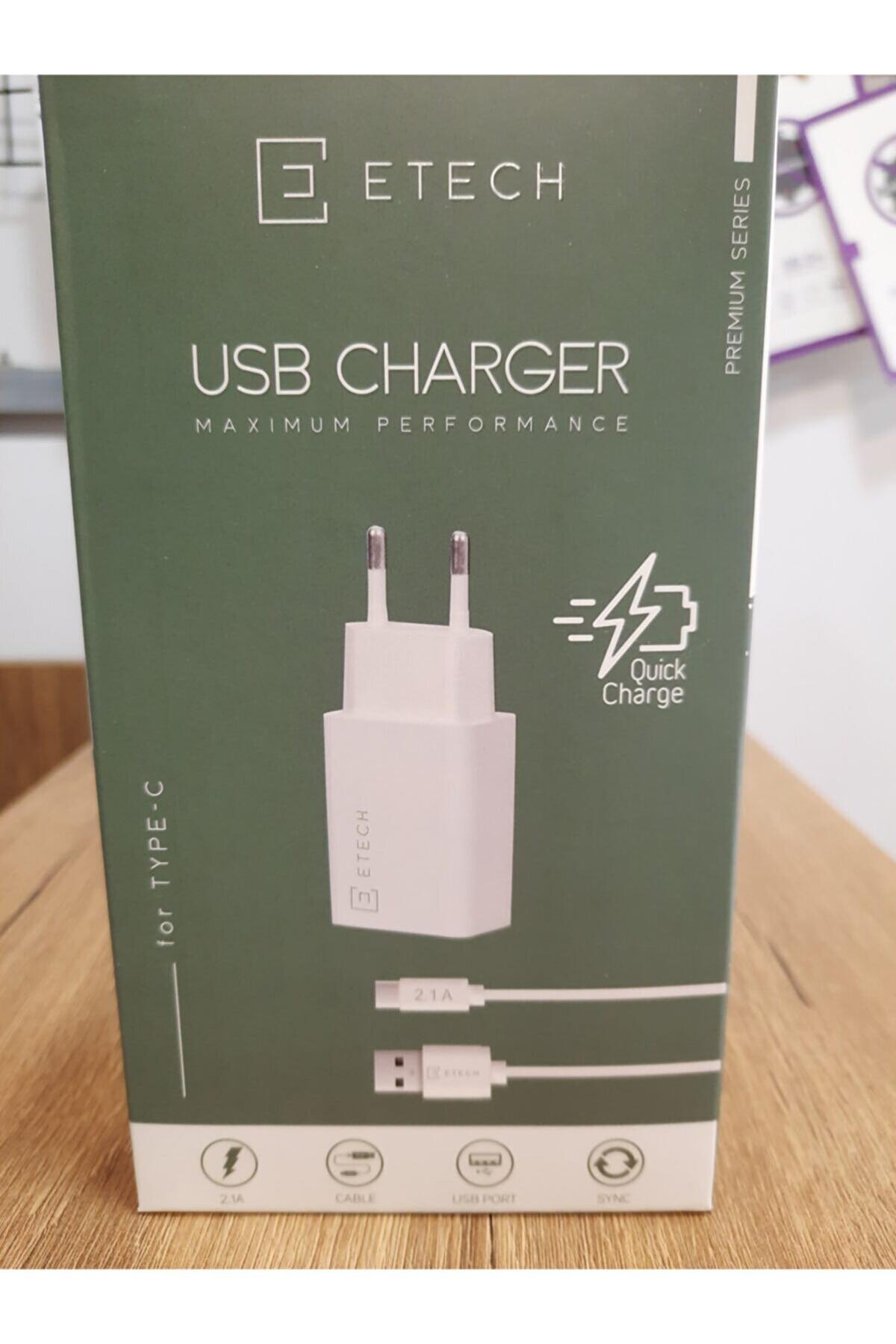 Etech Universal Kablolu 2.1 Amper Hızlı Şarj Aleti Beyaz
