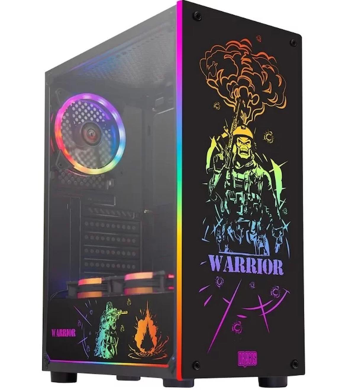 Dragos Warrior RGB 3 Fanlı Siyah Dikey Kullanım ATX Oyuncu Bilgisayar Kasası