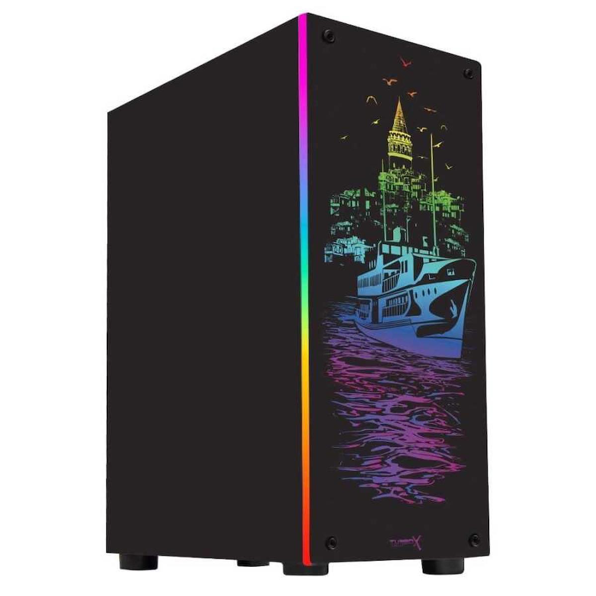 Turbox Galata 1x RGB 1 Fanlı Siyah Dikey Kullanım ATX Bilgisayar Kasası