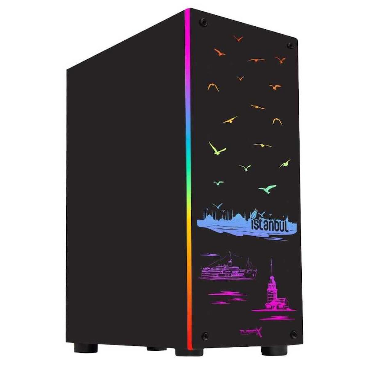 Turbox İstanbul 1x RGB 1 Fanlı Siyah Dikey Kullanım ATX Bilgisayar Kasası